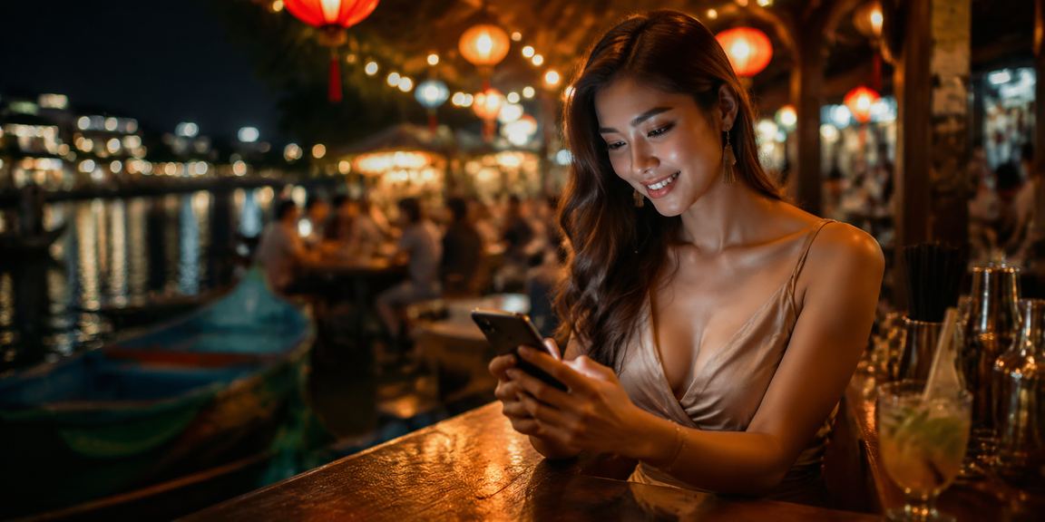 Người chơi bài tại chợ đêm Mũi Né với ánh đèn rực rỡ
